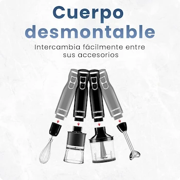 Imagen 4 de Chefman Batidora de Inmersión 6 en 1 RJ19-V2-SBP Negra con 3 Cuchillas, Vaso 800 ml, Procesador de Alimentos, Batidor y Accesorios