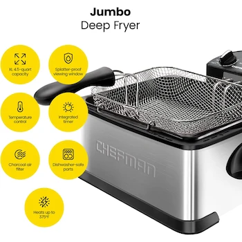Imagen 3 de Chefman Freidora de Aceite Eléctrica Jumbo 4.5 Litros Acero Inoxidable RJ07-45-SS-MX
