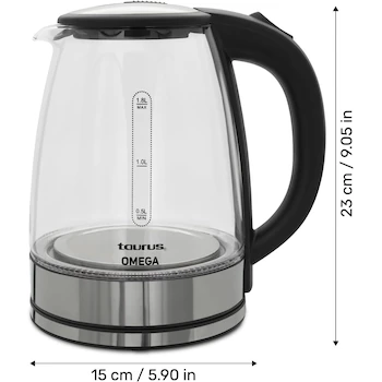 Imagen 2 de TAURUS OMEGA Hervidor Eléctrico de Vidrio Templado 1.8 Litros con Jarra Inalámbrica 360° y Luz LED