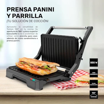 Imagen 3 de TAURUS TOSTARE 180° Tostadora Panini y Parrilla Eléctrica de Contacto con Apertura 180° Acero Inoxidable