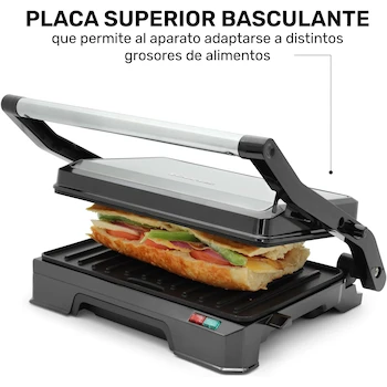 Imagen 5 de TAURUS TOSTARE 180° Tostadora Panini y Parrilla Eléctrica de Contacto con Apertura 180° Acero Inoxidable