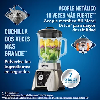 Imagen 5 de Oster Licuadora Xpert Series BLST3B-CAG-013 2 Litros Plata con Control de Textura, Vaso Blend-N-Go y 3 Programas Automáticos