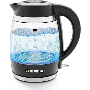 Imagen de referencia para Chefman Hervidor Eléctrico de Agua para Hervir, Modelo Serie Glass Electric Kettle, Capacidad 1.8 Litros, Potencia 1500W, Material de Vidrio, Color Negro