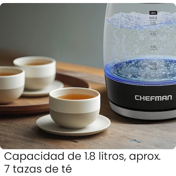 Imagen 2 de Chefman Hervidor Eléctrico de Agua para Hervir, Modelo Serie Glass Electric Kettle, Capacidad 1.8 Litros, Potencia 1500W, Material de Vidrio, Color Negro