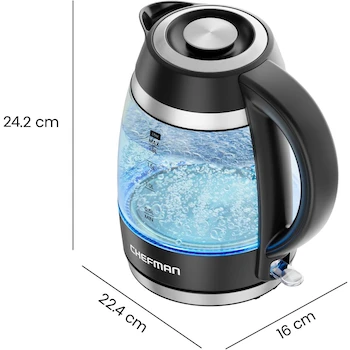 Imagen 3 de Chefman Hervidor Eléctrico de Agua para Hervir, Modelo Serie Glass Electric Kettle, Capacidad 1.8 Litros, Potencia 1500W, Material de Vidrio, Color Negro