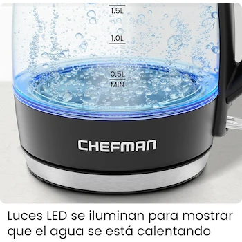 Imagen 4 de Chefman Hervidor Eléctrico de Agua para Hervir, Modelo Serie Glass Electric Kettle, Capacidad 1.8 Litros, Potencia 1500W, Material de Vidrio, Color Negro