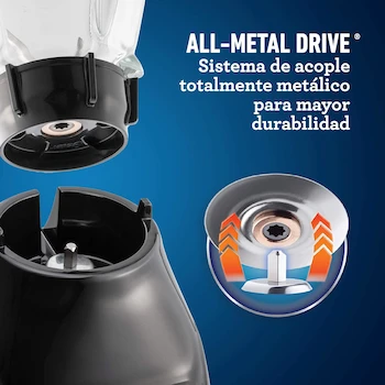 Imagen 5 de Oster Licuadora BLSTKAGBPB con Vaso de Vidrio de 1.25 L, Dos Velocidades Más Pulso, Color Negro, Serie Kitchen Center, Potencia 600 W