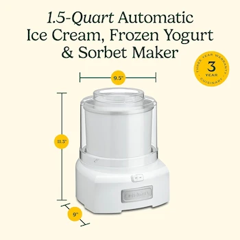 Imagen 3 de Cuisinart ICE-20 Serie 1.5-Quart Automatic Frozen Yogurt - Sorbet & Ice Cream Maker, Blanco, Compact Double-Insulated Freezer Bowl