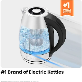 Imagen 5 de Chefman RJ11-17-STI Electric Kettle, Glass Borosilicate Material, 1.8 Liters Capacity, 21.84 x 16 x 24.38 cm Size, Rapid Boil with Tea Infuser, Wireless, ASIN B0859MLL8F