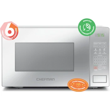 Imagen 3 de Chefman Horno de Microondas Serie RJ55-7-SMR-MX, 0.7 Pies Cúbicos, 700 Vatios, Plateado en Acero Inoxidable, Compacto de Encimera, 32.89 x 43.99 x 25.45 cm, 11.04 kg