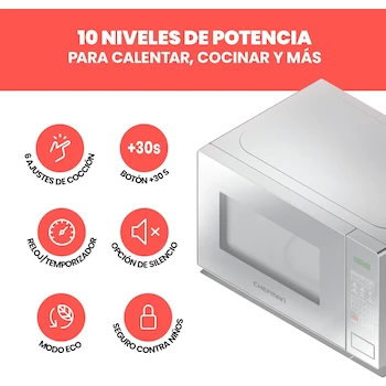Imagen 5 de Chefman Horno de Microondas Serie RJ55-7-SMR-MX, 0.7 Pies Cúbicos, 700 Vatios, Plateado en Acero Inoxidable, Compacto de Encimera, 32.89 x 43.99 x 25.45 cm, 11.04 kg