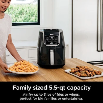 Imagen 2 de Ninja AF161 Max XL Air Fryer Freidora de Aire Serie Max, Modelo AF161, Capacidad 5.5 Quart (5.2 L), Color Gris, Tamaño XL, Dimensiones 35.56 x 27.94 x 37.47 cm, Peso 5.31 kg, Material Plástico con Cesta Cerámica Antiadherente, Potencia 1750W