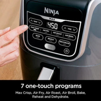 Imagen 3 de Ninja AF161 Max XL Air Fryer Freidora de Aire Serie Max, Modelo AF161, Capacidad 5.5 Quart (5.2 L), Color Gris, Tamaño XL, Dimensiones 35.56 x 27.94 x 37.47 cm, Peso 5.31 kg, Material Plástico con Cesta Cerámica Antiadherente, Potencia 1750W