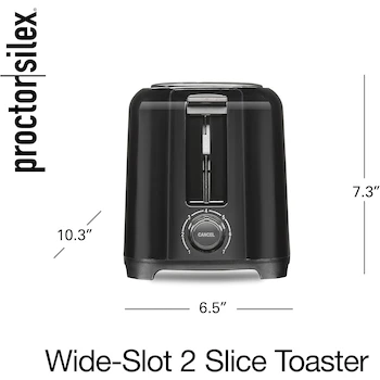 Imagen 2 de Proctor Silex 22215 Tostador de Pan de 2 Rebanadas, Ranuras Extra Anchas para Bagels y Panes Artesanales, Color Negro, Modelo 22215, Capacidad 2 Slots, Material Aluminio, 700W, 110V
