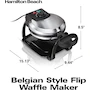 Miniatura de Hamilton Beach 26010R Wafflera Estilo Belga con Volteo Serie Flip, Gofrera de Acero Inoxidable Cepillado con Acabados Negros, Dimensiones 38.4 x 24 x 21.6 cm