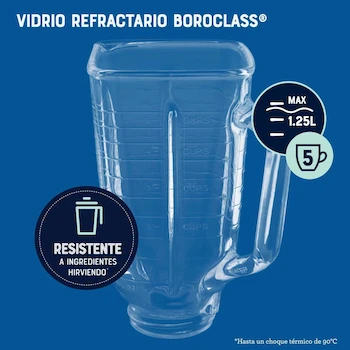 Imagen 5 de Oster M450-20 Licuadora Clásica con Vaso de Vidrio de 1.25 Litros, 2 Velocidades, 400 Watts, Color Metálico Cromado, Dimensiones 19.4 x 23.7 x 33 cm