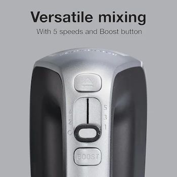 Imagen 3 de Batidora de Mano Eléctrica 5 Velocidades + Boost Proctor Silex, Modelo 62501, Color Negro y Plata, Dimensiones 8.9 x 8.4 x 3.8 Pulgadas, Incluye Batidores, Hecha en China