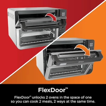 Imagen 3 de Ninja DCT401 Horno Doble 12 en 1, Acero Inoxidable y Negro, Capacidad Familiar para 8 Personas (12" Pizza + 6 lbs), Dimensiones 47.2 x 41.6 x 33.7 cm, Potencia 1800 W, Serie Double Oven