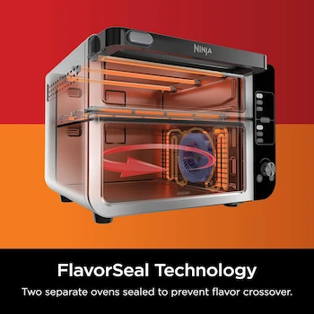 Imagen 4 de Ninja DCT401 Horno Doble 12 en 1, Acero Inoxidable y Negro, Capacidad Familiar para 8 Personas (12" Pizza + 6 lbs), Dimensiones 47.2 x 41.6 x 33.7 cm, Potencia 1800 W, Serie Double Oven