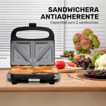 Imagen 2 de Taurus Cosmos Sandwichera Antiadherente para 2 Sandwiches, Material Plástico, Color Negro, Dimensiones 22 x 22.2 x 8.8 cm