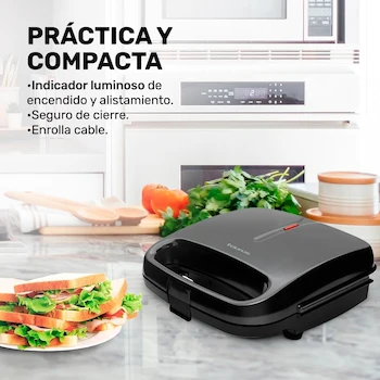 Imagen 4 de Taurus Cosmos Sandwichera Antiadherente para 2 Sandwiches, Material Plástico, Color Negro, Dimensiones 22 x 22.2 x 8.8 cm