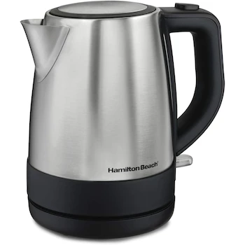 Imagen de referencia para Hamilton Beach 40998 - Tetera Eléctrica / Hervidor de Agua Eléctrico de 1 Litro en Acero Inoxidable, Capacidad 1L, Altura 19.8 cm, Ancho 20.3 cm, Profundidad 14 cm, Material Acero Inoxidable, Color Plata