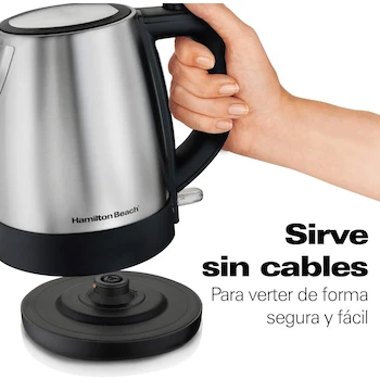 Imagen 4 de Hamilton Beach 40998 - Tetera Eléctrica / Hervidor de Agua Eléctrico de 1 Litro en Acero Inoxidable, Capacidad 1L, Altura 19.8 cm, Ancho 20.3 cm, Profundidad 14 cm, Material Acero Inoxidable, Color Plata