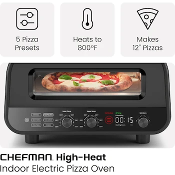 Imagen 4 de CHEFMAN Home Slice Horno de Pizza Eléctrico para Interiores de Encimera, Capacidad para Pizzas de 12 Pulgadas, Color Negro Inoxidable, Serie Home Slice, ASIN B0CGMGK7GK