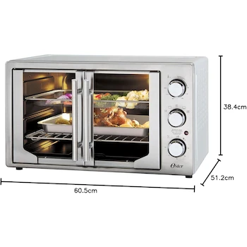 Imagen 2 de Oster TSSTTVFDMAF Horno con Freidora de Aire, Serie French Door, Puertas Estilo Francés, Extra Grande, Capacidad 42 Litros, Color Plateado, Dimensiones 60.7 x 51.6 x 38.4 cm