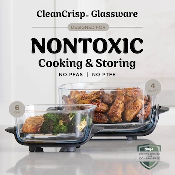 Imagen 5 de Ninja Crispi FN101ST Freidora de Aire Portátil de Vidrio No Tóxico, Serie Crispi, Recipientes de 4 Cuartos de Galón y 6 Tazas con Tapas, Color Piedra, Dimensiones 34 cm x 30.4 cm x 34.5 cm