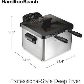 Imagen 2 de Hamilton Beach Freidora Eléctrica Estilo Profesional, Modelo 35036, Acero Inoxidable Plata, Capacidad 4.5 Litros Aceite (19 Tazas), 12 Tazas Alimentos, con 2 Cestas, Dimensiones 27.7 x 37.4 x 40.1 cm