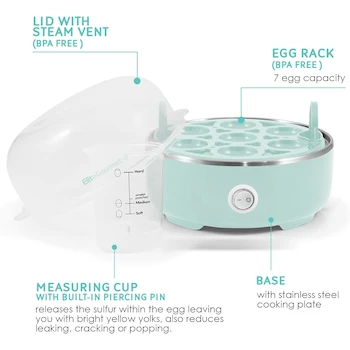 Imagen 4 de Elite Gourmet EGC115M - Cocina de Huevos Eléctrica de Capacidad para 7 Huevos, Estilo Retro, Color Menta, Libre de BPA