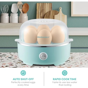 Imagen 5 de Elite Gourmet EGC115M - Cocina de Huevos Eléctrica de Capacidad para 7 Huevos, Estilo Retro, Color Menta, Libre de BPA