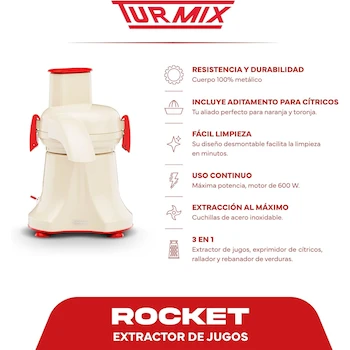 Imagen 2 de TURMIX Extractor de Jugos y Exprimidor de Cítricos Multi-Turmix, Serie Multi-Turmix, Modelo 179-1036, Color Beige con Rojo, Material Aluminio, Dimensiones 25 x 25 x 45 cm
