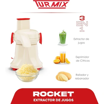 Imagen 3 de TURMIX Extractor de Jugos y Exprimidor de Cítricos Multi-Turmix, Serie Multi-Turmix, Modelo 179-1036, Color Beige con Rojo, Material Aluminio, Dimensiones 25 x 25 x 45 cm