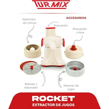 Imagen 4 de TURMIX Extractor de Jugos y Exprimidor de Cítricos Multi-Turmix, Serie Multi-Turmix, Modelo 179-1036, Color Beige con Rojo, Material Aluminio, Dimensiones 25 x 25 x 45 cm