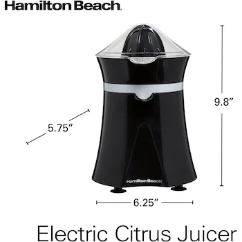 Imagen 3 de Hamilton Beach 66333 - Exprimidor Eléctrico de Cítricos Serie Fresh Mix, Capacidad 2 Tazas (473 ml), Color Negro, Dimensiones 24.89 x 15.87 x 14.60 cm