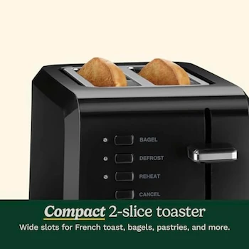 Imagen 5 de Cuisinart CPT-122BK Tostadora Compacta de Plástico de 2 Rebanadas, Color Negro