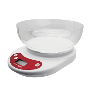 Imagen de referencia para Ekco Báscula Digital para Cocina con Tazón Serie Evolution, Color Blanco, Modelo 56056, Material Plástico, Capacidad 5 lb, Dimensiones Tazón 15.9 x 27 cm, Origen México, ASIN B07VDLLNKT