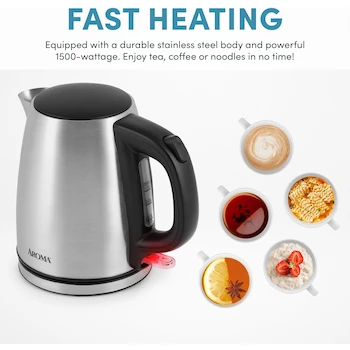 Imagen 4 de Aroma Housewares AWK-267SB Hervidor Eléctrico de Acero Inoxidable Serie Select Stainless, Capacidad 1.7 Litros, Color Plata, Base Giratoria 360 Grados, Auto-Off, Hervidor de Agua Rápido para Té y Café