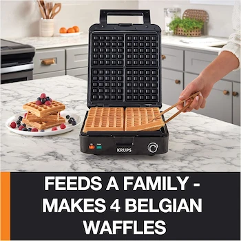 Imagen 3 de KRUPS GQ502D51 Wafflera Belga de Acero Inoxidable Plateado y Negro, Capacidad para 4 Waffles, Dimensiones 25 x 25 x 48 cm, Serie GQ
