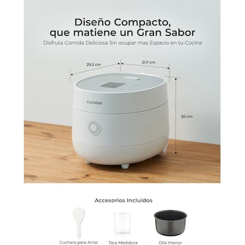 Imagen 3 de CUCKOO CR-0375FW Olla Arrocera Eléctrica Micom Inteligente, Capacidad 3 Tazas Crudas / 6 Tazas Cocidas (0.85L / 1.7L), Color Blanco, Dimensiones 29.2 x 21.8 x 20 cm, Peso 3 kg, Voltaje 120V
