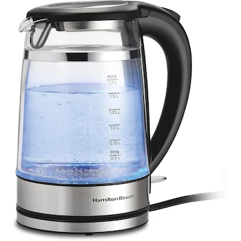 Imagen de referencia para Hamilton Beach Kettle Series Electric Kettle, Model 40820, 1.7L Capacity, Double Wall Design, Stainless Steel Body, Black Finish, Cordless Service, Integrated Mesh Filter, Auto Shut-Off and Boil-Dry Protection, 1500W Power