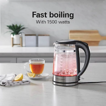 Imagen 2 de Hamilton Beach Kettle Series Electric Kettle, Model 40820, 1.7L Capacity, Double Wall Design, Stainless Steel Body, Black Finish, Cordless Service, Integrated Mesh Filter, Auto Shut-Off and Boil-Dry Protection, 1500W Power