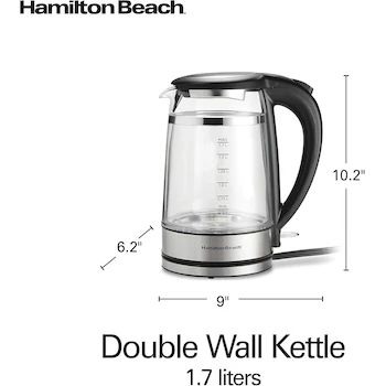 Imagen 3 de Hamilton Beach Kettle Series Electric Kettle, Model 40820, 1.7L Capacity, Double Wall Design, Stainless Steel Body, Black Finish, Cordless Service, Integrated Mesh Filter, Auto Shut-Off and Boil-Dry Protection, 1500W Power