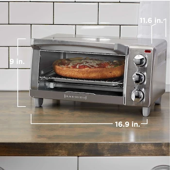 Imagen 2 de Black+Decker TO1760SS Horno Tostador de 4 Rebanadas con Convección Natural, Acero Inoxidable, Capacidad para Pizza de 23 cm, 1500 Watts, Dimensiones 43 x 29.5 x 23 cm, Peso 3.3 kg