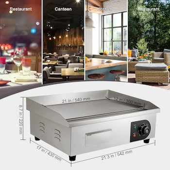 Imagen 3 de VEVOR 22 Inch Commercial Electric Countertop Flat Top Stainless Steel Teppanyaki Griddle with Non-Stick Iron Cooking Plate