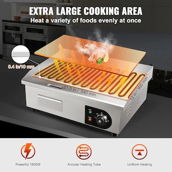 Imagen 5 de VEVOR 22 Inch Commercial Electric Countertop Flat Top Stainless Steel Teppanyaki Griddle with Non-Stick Iron Cooking Plate