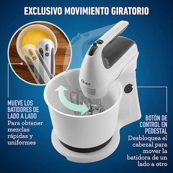 Imagen 4 de Oster® Batidora Mano/Pedestal Blanca con Tazón de Plástico de 3.7 Litros, Modelo FPSTHS3610