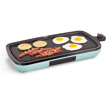 Imagen de referencia para DASH DEG200GBAQ01 Everyday Series Electric Griddle, 19.75” x 9.5” Cooking Surface, Overall 20” x 10.5” x 2.9”, 1500 Watts, Stainless Steel/Plastic, Aqua